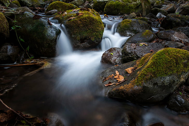 time lapse photo of flowing river with stones, DSC, jpg, nature