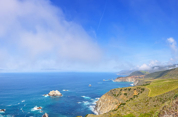 Highway 1 and California coastline, sea, water, beauty in nature, HD wallpaper