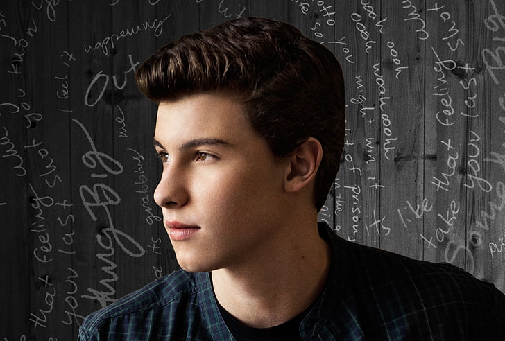 men's black collared shirt, shawn mendes, actor, profile, face, HD wallpaper