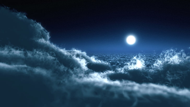 black and white fur textile, Moon, sky, clouds, cloud - sky, nature, HD wallpaper
