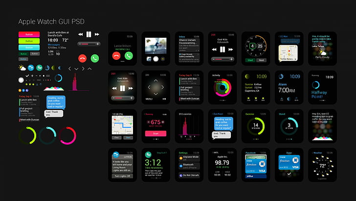 Apple Watch GUI PSD screen, interface, watches, wallpaper, 5k