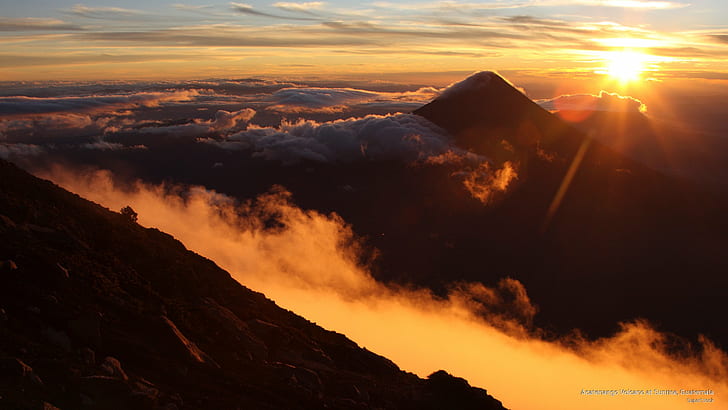 Acatenango Volcano at Sunrise, Guatemala, Mountains, HD wallpaper
