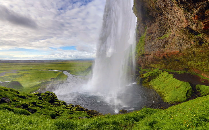 waterfall wallpaper, nature, landscape, Iceland, beauty in nature, HD wallpaper
