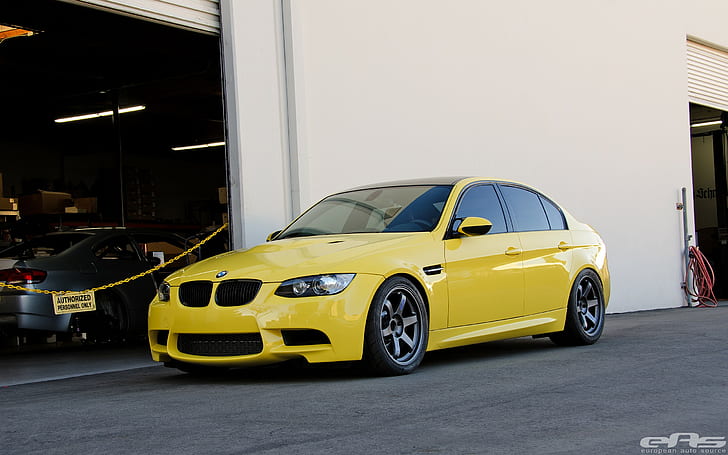 BMW, BMW M3 E90, BMW 3 Series, car, yellow cars