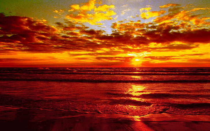 Hot Summer Dusk, beach, ocean, clouds, sunset, nature and landscapes, HD wallpaper