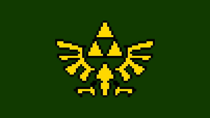 The Legend of Zelda logo, pixel art, pixels, Triforce, hylian crest