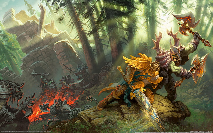 Warcraft illustration, Forest, Warrior, WoW, World of Warcraft, HD wallpaper