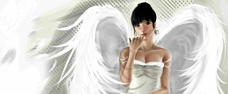 HD wallpaper: Fantasy, Angel, Black Hair, Earrings, Girl, White, Wings,  Woman | Wallpaper Flare