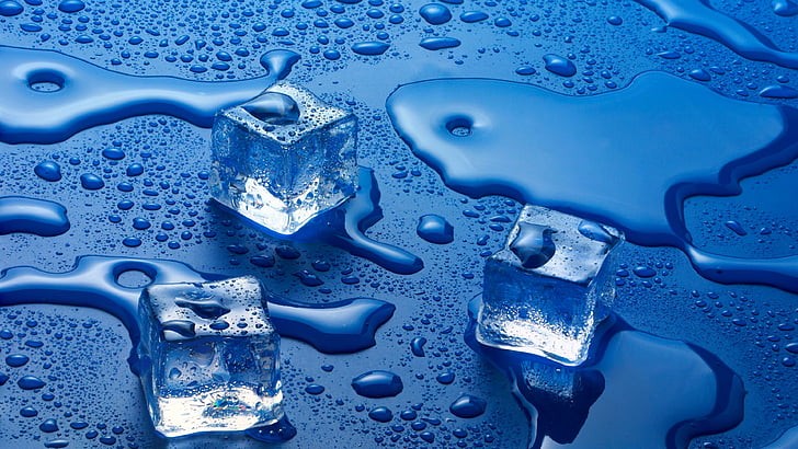 water, blue, drop, ice cube, liquid, droplets, waterdrop, melt, HD wallpaper