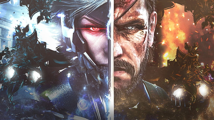 two man with weapon digital wallpapers, Metal Gear Rising: Revengeance