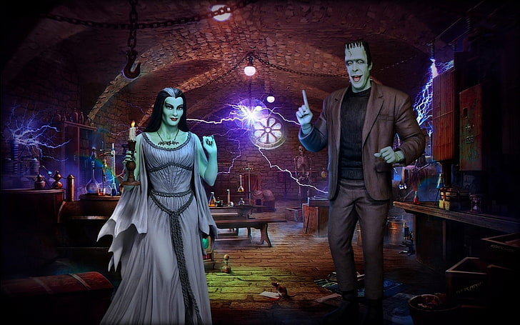 TV Show, The Munsters, Artistic, Creepy, Herman Munster, Lily Munster, HD wallpaper