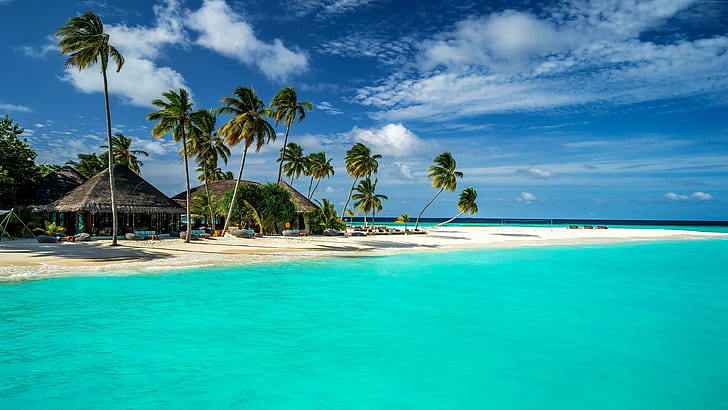 tropics, daytime, resort, lagoon, water, shore, island, indian ocean, HD wallpaper