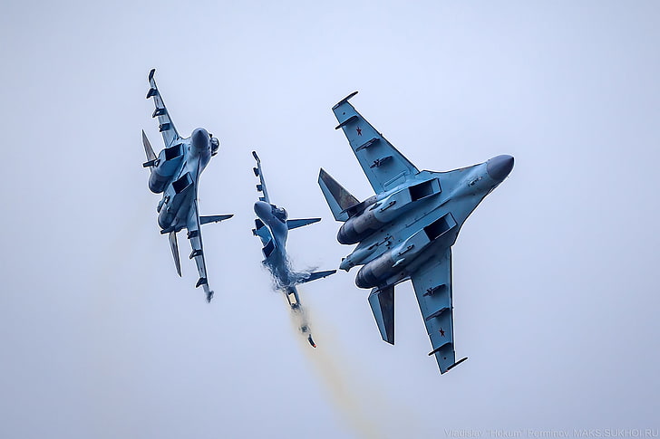 Russian Air Force, Sukhoi Su-35, warplanes, sky, airplane, air vehicle