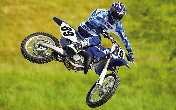 Yamaha Motocross Bike, blue motocross dirt bike, bikes and motorcycles, HD wallpaper