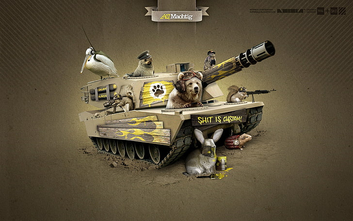 gray and black battle tank illustration, Animals, noisia, war