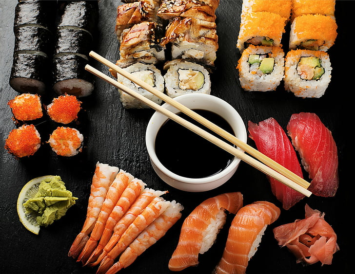 Food, Sushi, Chopsticks, Fish, Rice, Seafood