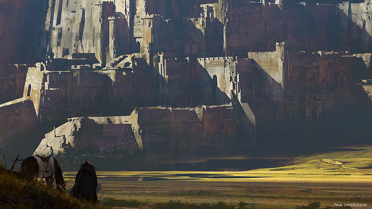 adventurers, horse, sword, fort, castle, fantasy art, environment, HD wallpaper