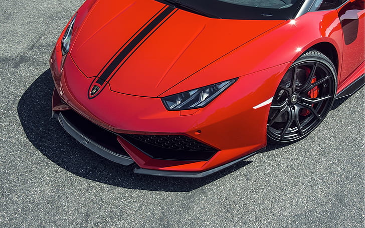 2015 Lamborghini Huracan red supercar front view, HD wallpaper