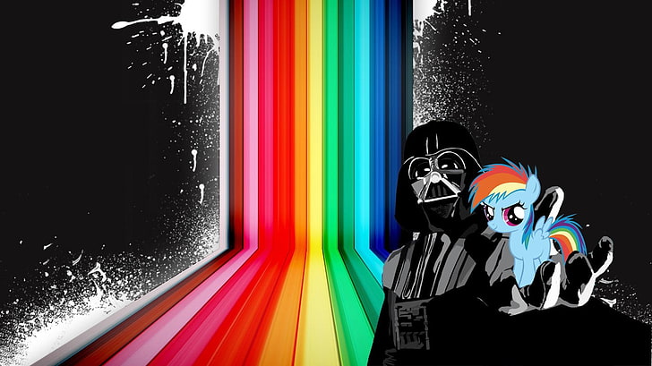 Darth Vader holding blue land animal illustration, Rainbow Dash