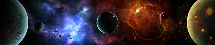 solar system wallpaper, space, stars, nebula, planet, ships, astronomy, HD wallpaper