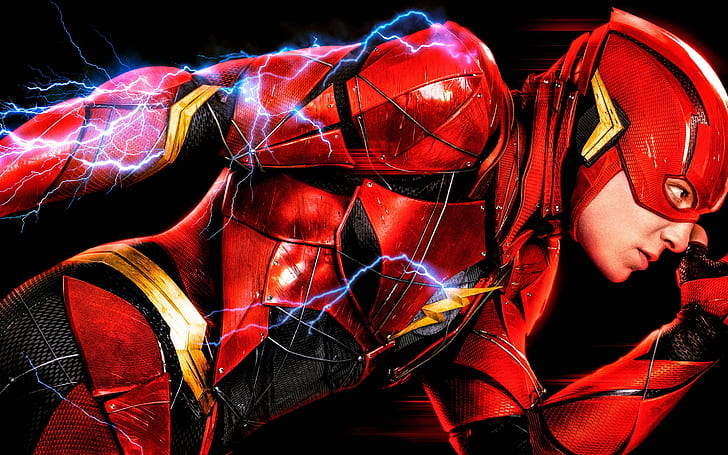 red, fiction, sparks, costume, black background, poster, comic, HD wallpaper