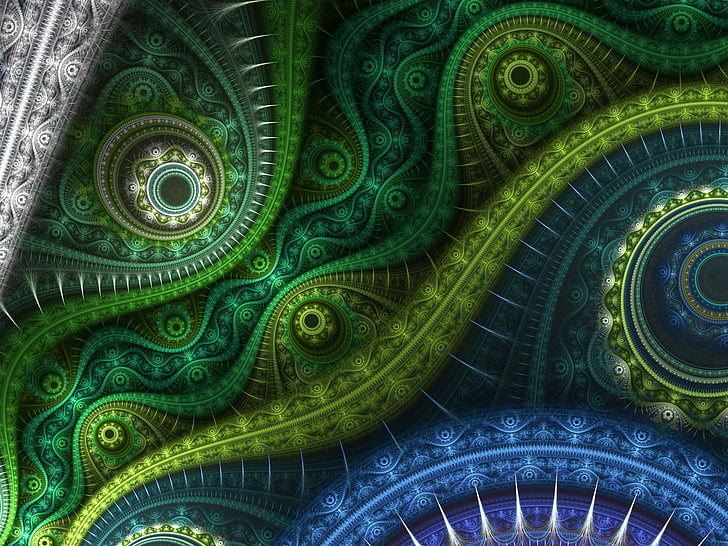 abstracto, azul, fractal, verde, HD wallpaper