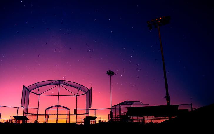 Softball Cage, astronomy, blue, california, longexposure, night, HD wallpaper