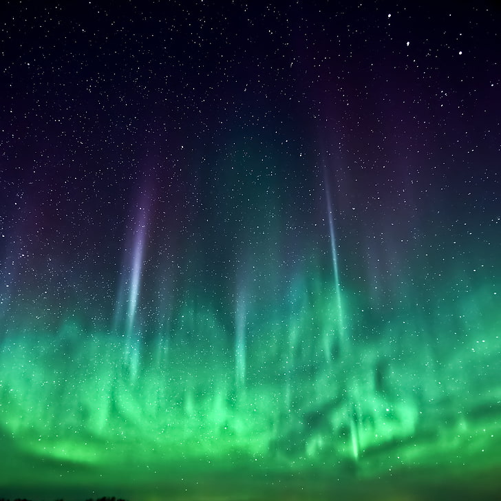 Aurora Borialis light, Apple Inc., sky, stars, night, iOS 7, aurorae