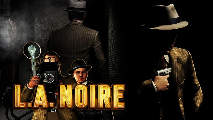 L.A. Noire game poster, la noire, male, journalists, back, pistol
