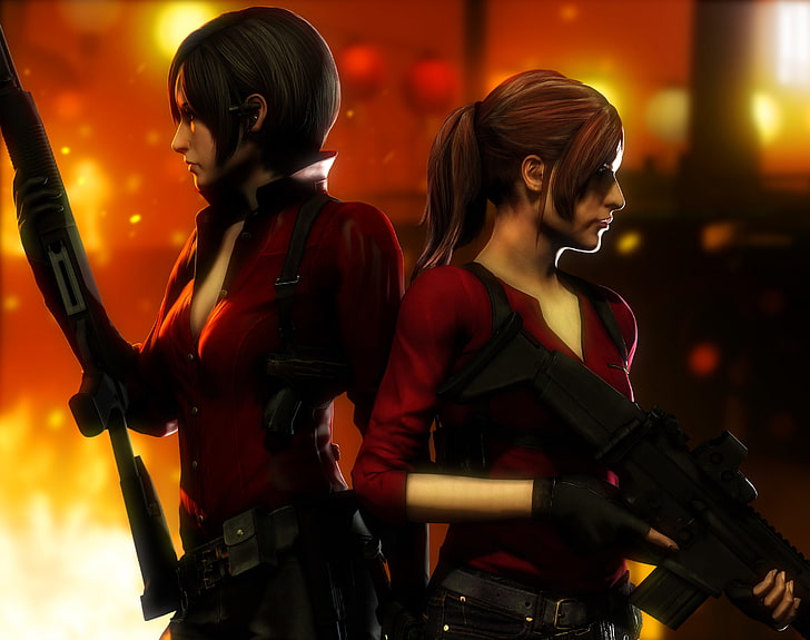 Ada Wong and Claire illustration, weapons, girls, Resident Evil, HD wallpaper