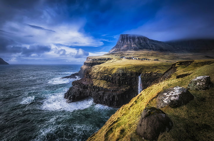 Faroe, coast, North, landscape, Islands, ocean, sea, Atlantic