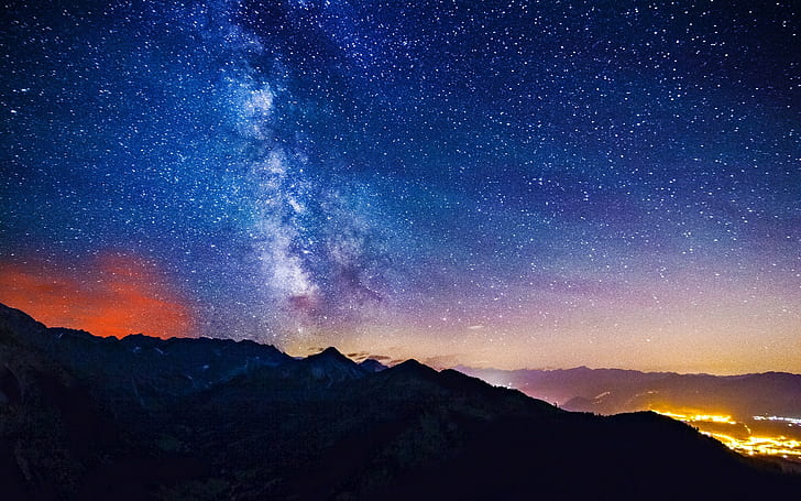 nature, mountains, stars, sky, Milky Way, night, HD wallpaper
