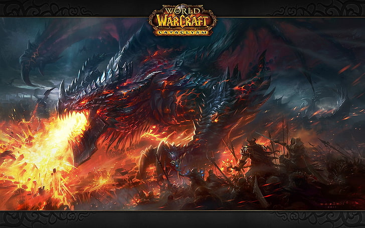video games dragons fire deathwing battles artwork fan art world of warcraft cataclysm 1680x1050 Video Games World of Warcraft HD Art, HD wallpaper