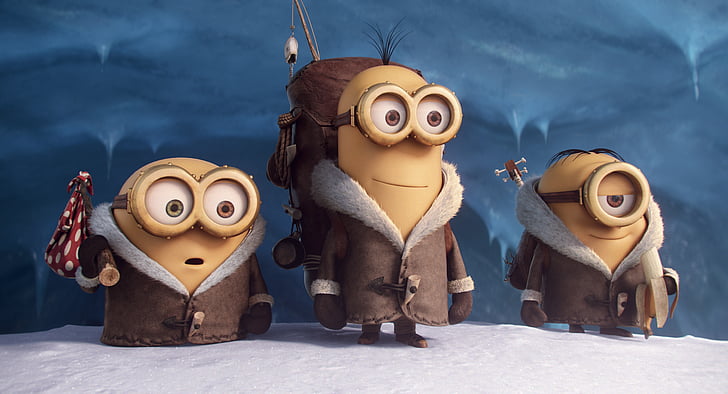 three Despicable Me Minions, Kevin, Stuart, Bob, Animation, 4K, HD wallpaper