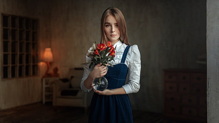 Georgy Chernyadyev, women, flowers, 500px, model, looking at viewer