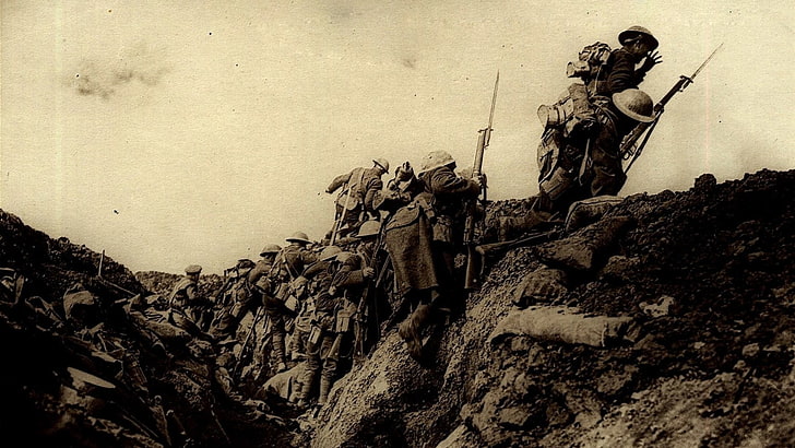 photo of soldiers in battle field, military, World War I, Trenches