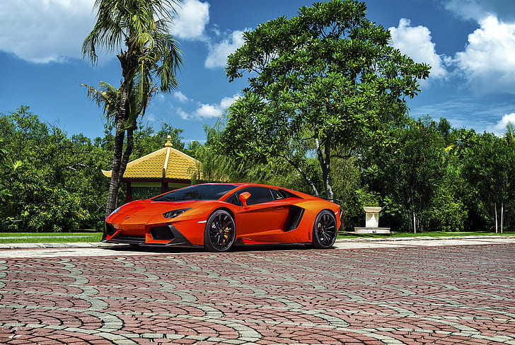 Lamborghini, Aventador-in, LP740-4, Zaragoza, orange lamborghini, HD wallpaper