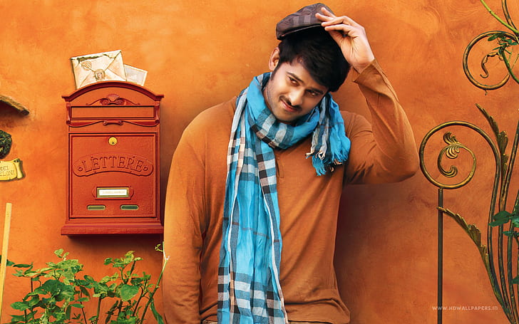 Prabhas, men's blue and black checked scarf, HD wallpaper