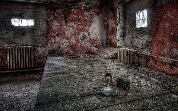 room, abandoned, HDR, bowls, spoons, wood, wall, interior, indoors, HD wallpaper