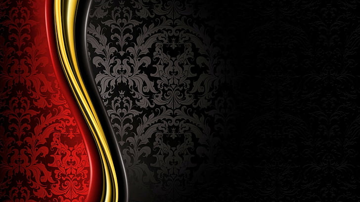 luxury royal grand black gold red abstract, pattern, indoors, HD wallpaper