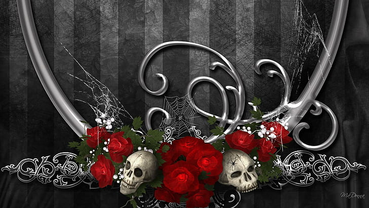 Roses Of Darkness, skull, black, goth, 3d and abstract