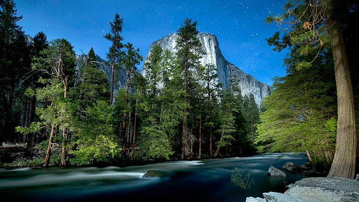 El Capitan at Night, Yosemite N.P., California, National Parks, HD wallpaper