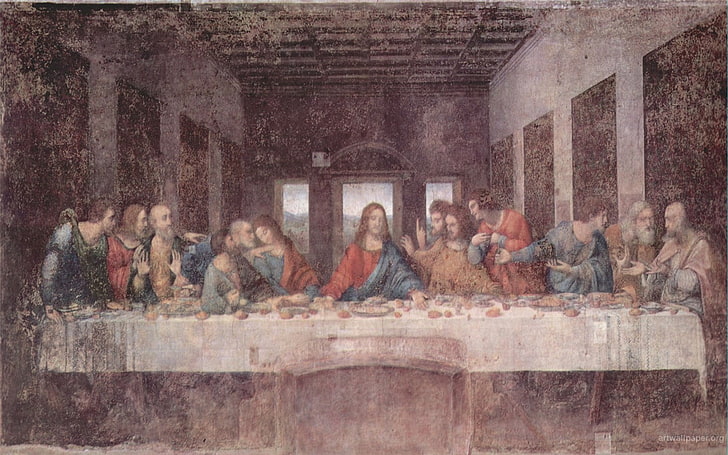 painting of The Last Supper, faded, religion, Jesus Christ, architecture, HD wallpaper