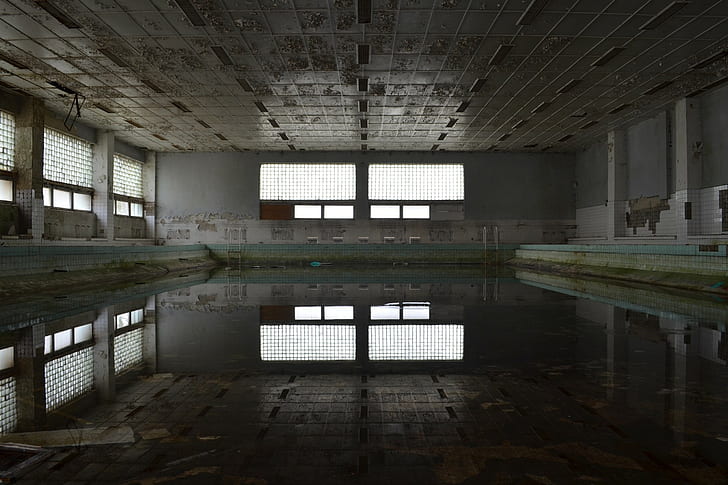 abandoned, ruin, swimming pool, HD wallpaper