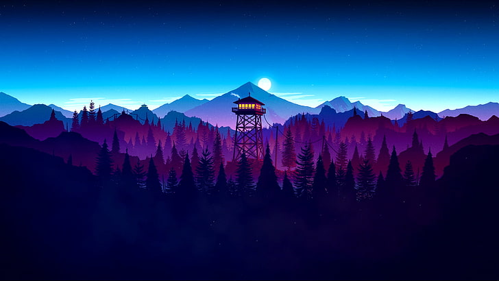 Firewatch at night, sky, scenics - nature, tranquil scene, blue, HD wallpaper