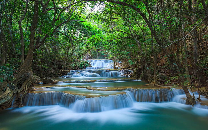Green Nature River Cascade Waterfall Kanchanaburi Thailand Desktop Hd Wallpaper For Pc Tablet And Mobile 1920×1200