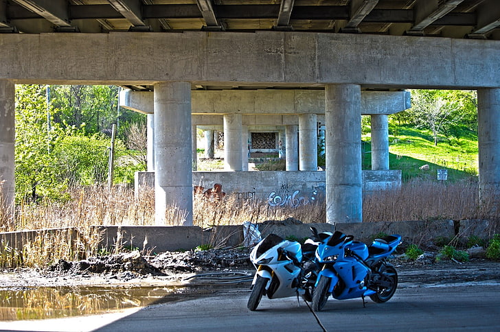 blue and white sports bike, cbr , Triumph Daytona, motorcycle, HD wallpaper