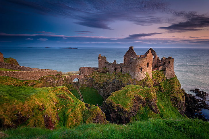 brown castle, the evening, ruins, Northern Ireland, Antrim County, HD wallpaper