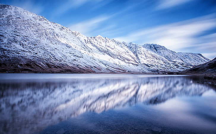 Loch Achtriochtan, Winter, icy mountain scenery, Europe, United Kingdom, HD wallpaper