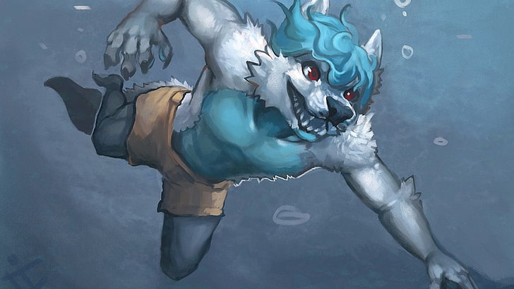 furry, Anthro, swimming, underwater, one person, nature, human body part